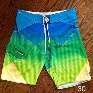 BILLABONG Mens Platinum Board Shorts Blue Green Yellow Sz 30
